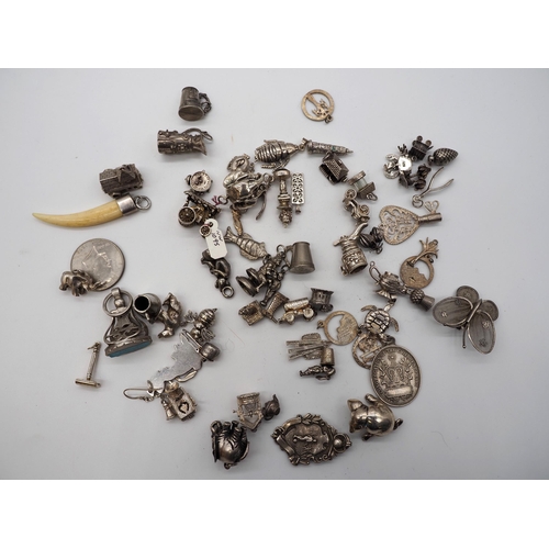 358 - Quantity of charms to include some silver. Total weight approx. 324g