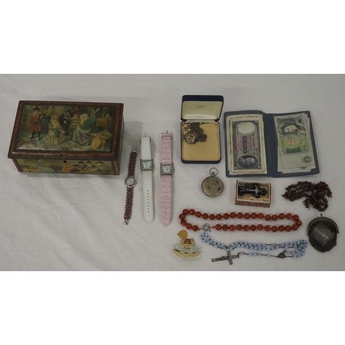 390 - Costume jewellery, watches and old notes