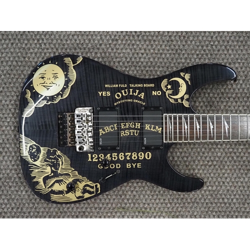 217 - ESP Ltd EMG pick ups electric guitar with Ouija decals in soft carrying case