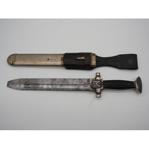 262 - WWII German Nazi DRK dagger with saw in scabbard and frog dated 1941