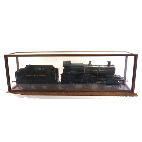 Great Western Railway 3836 County of Warwick model steam locomotive and tender 43½" x 10½" x 7" in display case 48"