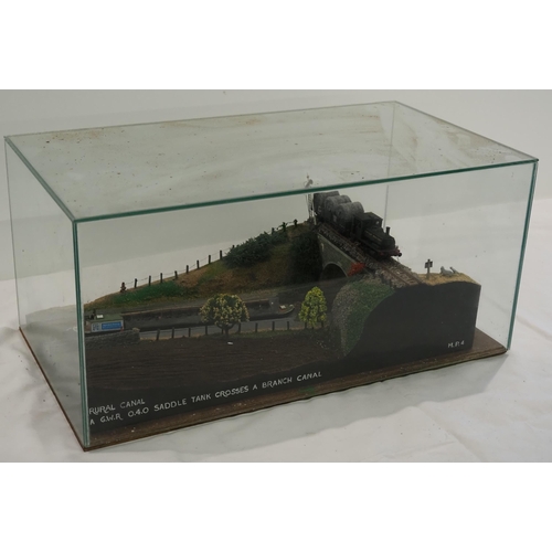 32 - Great Western Railway locomotive and canal boat scene in display case 22