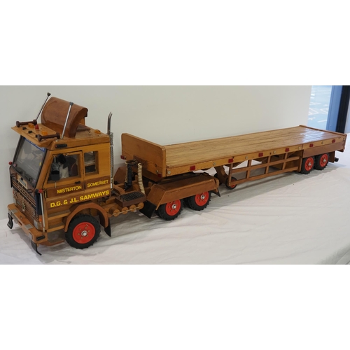 29 - Wooden hand built model lorry and low loader 60