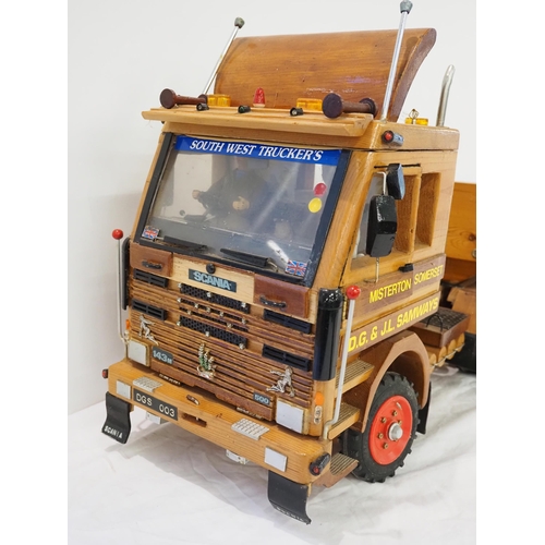 29 - Wooden hand built model lorry and low loader 60