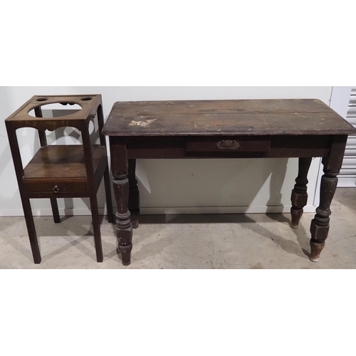 581 - Pine side table with drawer and wash stand