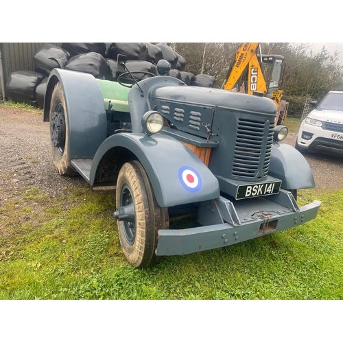 137 - David Brown Taskmaster tractor. 1955. In RAF livery, petrol/TVO, complete with winch. Firestone tyre... 