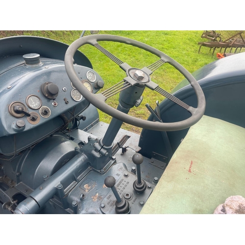 137 - David Brown Taskmaster tractor. 1955. In RAF livery, petrol/TVO, complete with winch. Firestone tyre... 