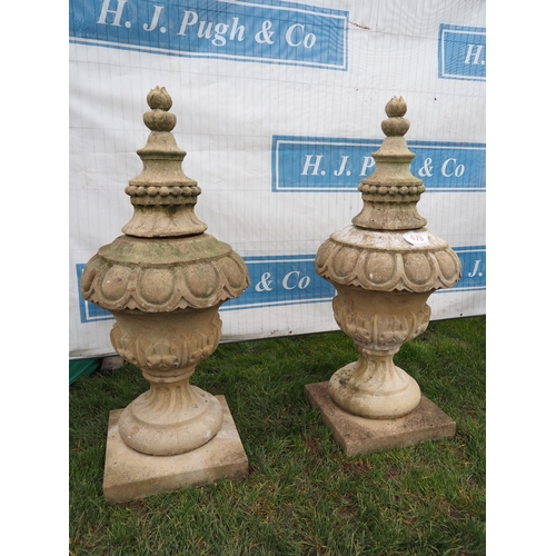 Pair of lidded urns approx. 5ft