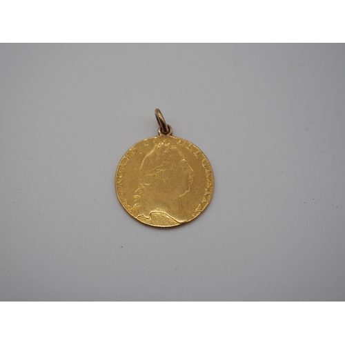 400 - Believed 1798 Gold guinea coin with ring to be worn as a necklace. Approx. 8.7 total.