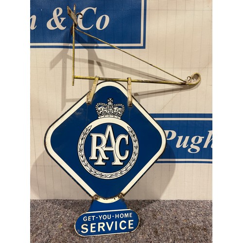 Double sided enamel sign - RAC Get You Home Service with original wall bracket 27” x 22”