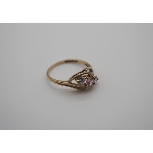 330A - 9ct Gold pink and white stone ring