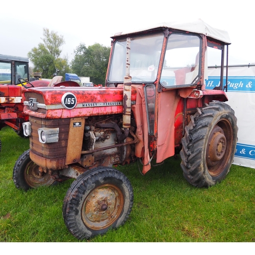 1621 - Massey Ferguson 165 tractor with scirocco cab. Runs and drives. Reg. JUO 147E. No docs. Key in offic... 