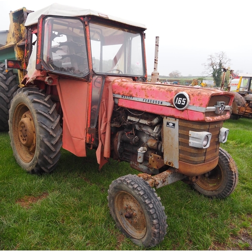 1621 - Massey Ferguson 165 tractor with scirocco cab. Runs and drives. Reg. JUO 147E. No docs. Key in offic... 