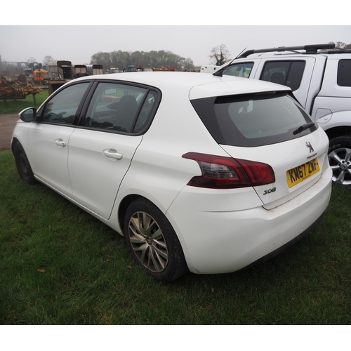 1838 - Peugeot 308 car, 2017. Showing 55,000 miles. MOT until  30/10/25. Reg. KM67 ZWF. V5 and key in offic... 