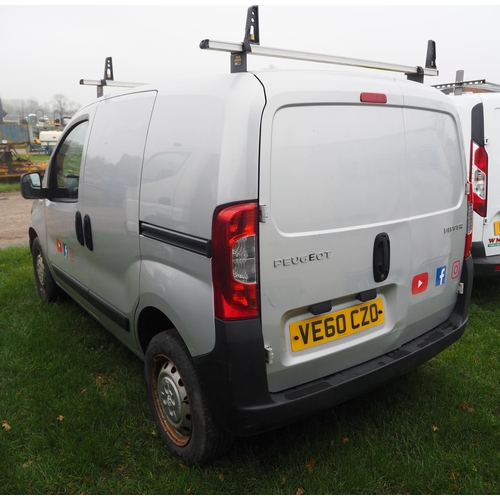 1853 - Peugeot Bipper van. 2011. MOT until 17/04/2025. Reg. VE60 CZO. V5 and key in office