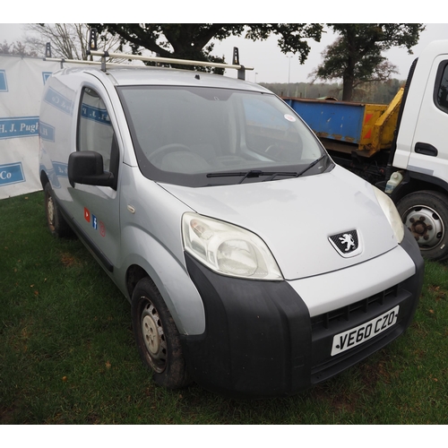 1853 - Peugeot Bipper van. 2011. MOT until 17/04/2025. Reg. VE60 CZO. V5 and key in office