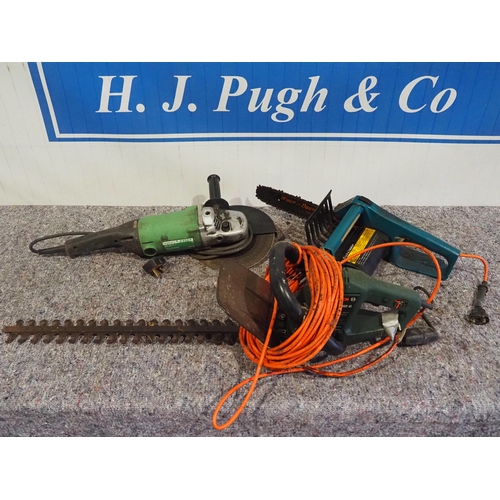 488 - Hitachi G23SC2 angle grinder 240v and electric chainsaw and hedge cutter