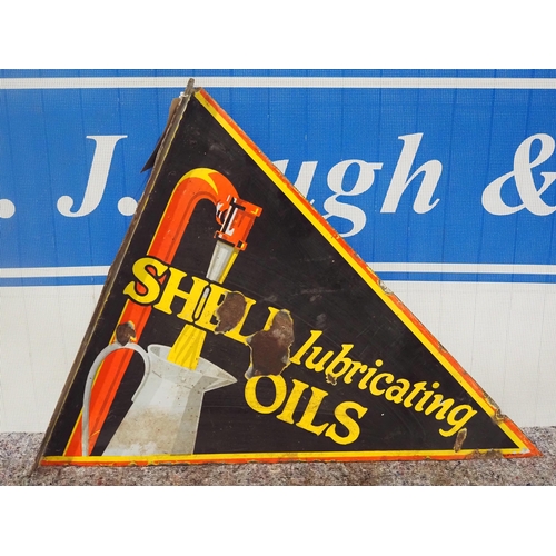 Enamel post mounted doubled sided sign - Shell lubricating oils 20