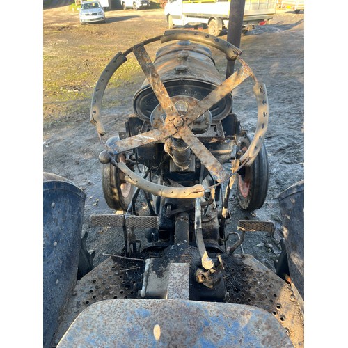 145 - Fordson E27N petrol/TVO tractor, high top gear model. Driven into place. Fitted with hydraulics, PTO... 