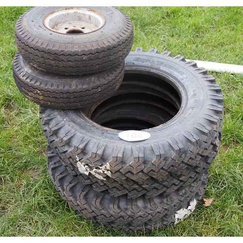 104 - Land Rover extra traction 6.00.16 tyres, unused - 4 + 2 trailer wheels and tyres 570/5.008