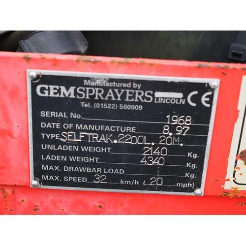 1612 - Gem Self Trak Sprayer 2200 litre 20m