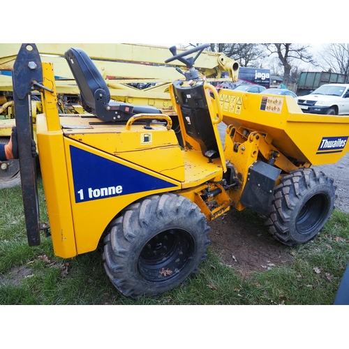 1778 - Thwaites 1 ton Hi tip dumper, runs, drives, tips. Key in office