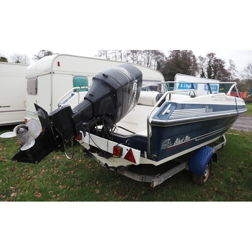 1795 - Fletcher Black Max speed boat with Mercury outboard motor on Brenderup trailer. Key in office