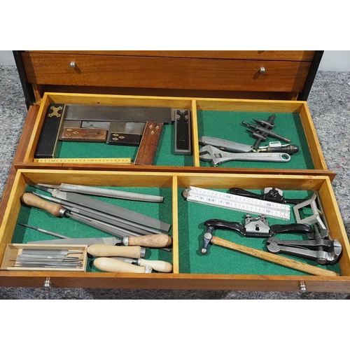 631 - Pattern makers/carpenters 8 drawer toolbox and tools to include Sorby chisels, Stanley No.4 and Stan... 