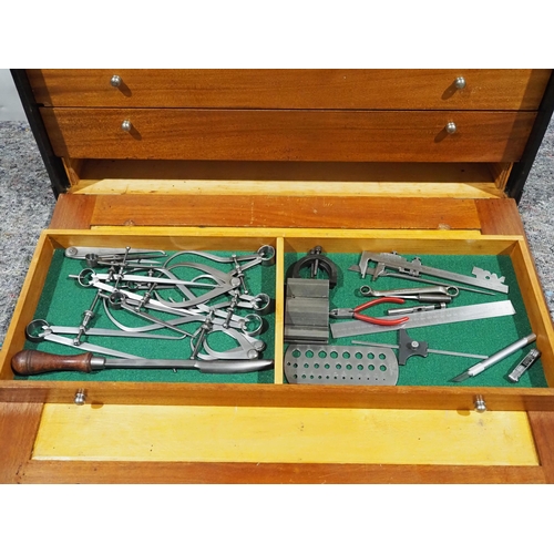 631 - Pattern makers/carpenters 8 drawer toolbox and tools to include Sorby chisels, Stanley No.4 and Stan... 