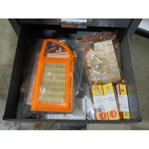 803 - 15 Drawer metal cabinet with contents of some Stihl chainsaw accessories