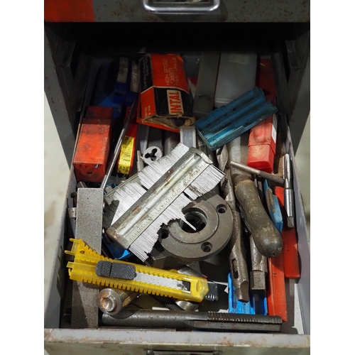 862 - 15 Drawer metal cabinet and contents of assorted reamers, taps, dies, paintbrushes, collets, etc.