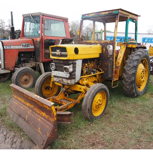 1519 - Massey Ferguson 165 tractor with front blade and AFT65 rotary chain trencher. Reg. OBM 117H. Key in ... 