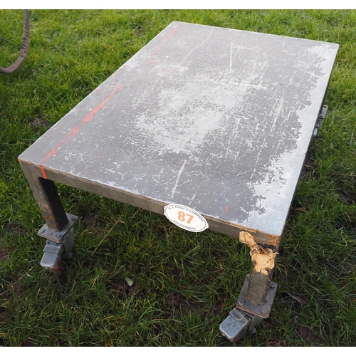 87 - Metal table on casters 3 x 2ft