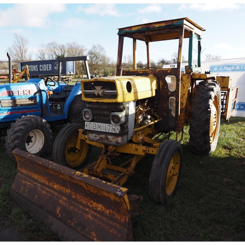 1519 - Massey Ferguson 165 tractor with front blade and AFT65 rotary chain trencher. Reg. OBM 117H. Key in ... 