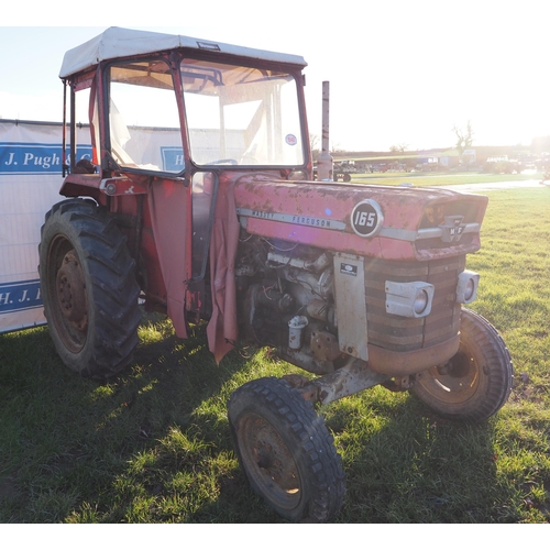 1540 - Massey Ferguson 165 tractor with scirocco cab. Runs and drives. Reg. JUO 147E. No docs. Key in offic... 