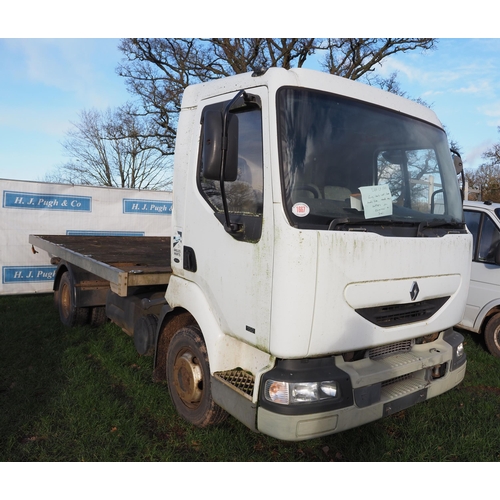 1667 - Renault Midlum flatbed lorry. Runs and drives. Needs new battery. No docs. Keys in office