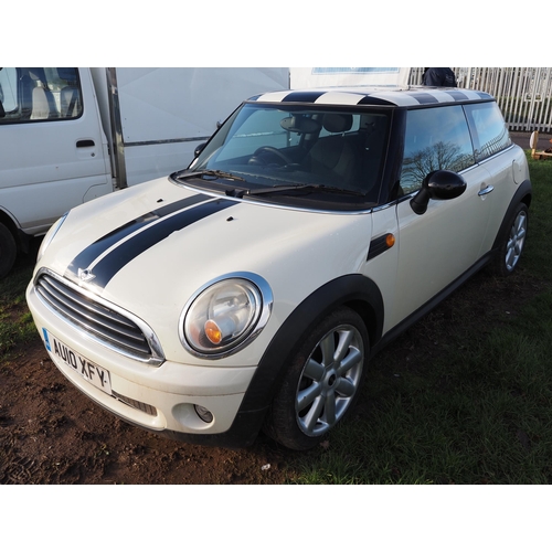 1668 - Mini One 1.4. 2010. Petrol, showing 82913 miles. Engine and clutch replaced. No MOT. Reg. AU10 XFY. ... 