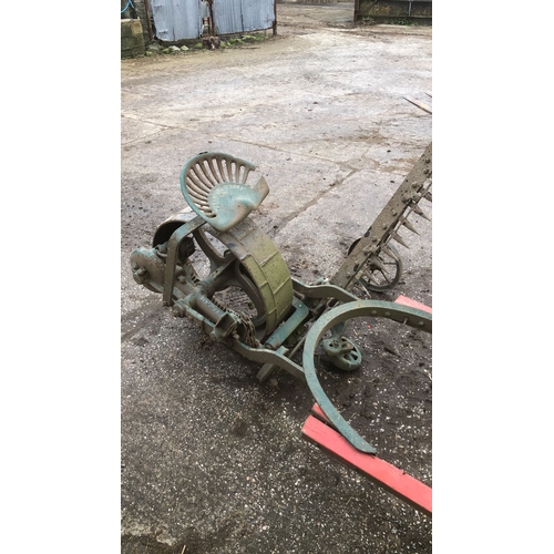 398 - Bamford Horse drawn finger bar mower. Damaged seat