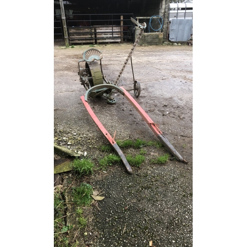 398 - Bamford Horse drawn finger bar mower. Damaged seat