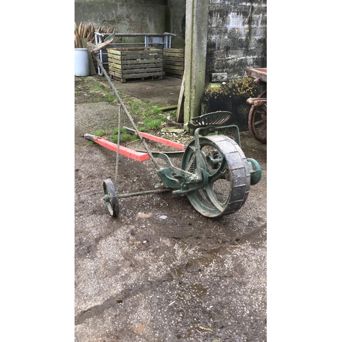 398 - Bamford Horse drawn finger bar mower. Damaged seat