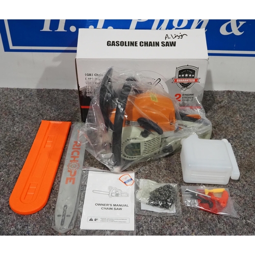 680 - Petrol chainsaw, new in box