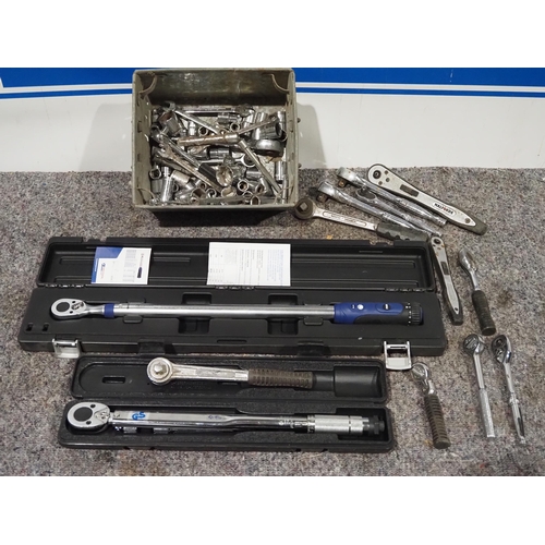 683 - Torque wrenches - 2 to include Britool and assorted sockets and ratchet handles