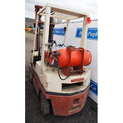 1636 - Nissan gas forklift PH01. Showing 9036 hours, runs. Key in office