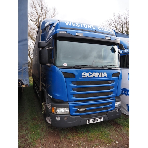 1678 - Scania G320 tautliner lorry 6 wheel with tail lift, 24ton, MOT 31/08/25. Mileage 751144kms. Service ... 