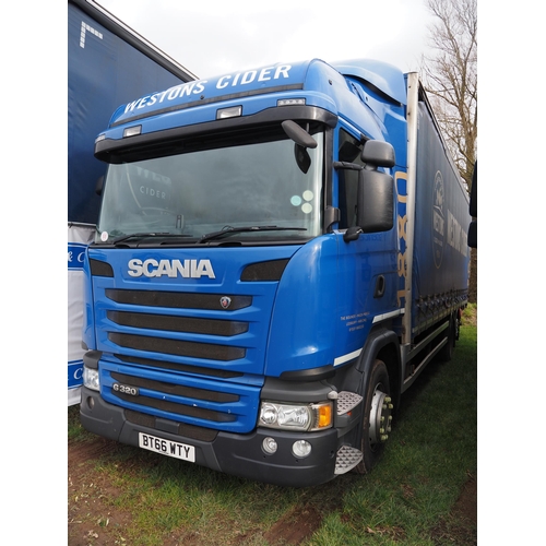 1678 - Scania G320 tautliner lorry 6 wheel with tail lift, 24ton, MOT 31/09/25. Mileage 751144kms. Service ... 