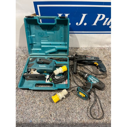 787 - Makita jigsaw, 110v, Bosch drill, 110v and Makita cordless drill body