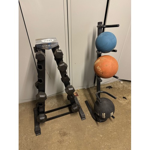 110H - Dumbbell rack with some dumbbells