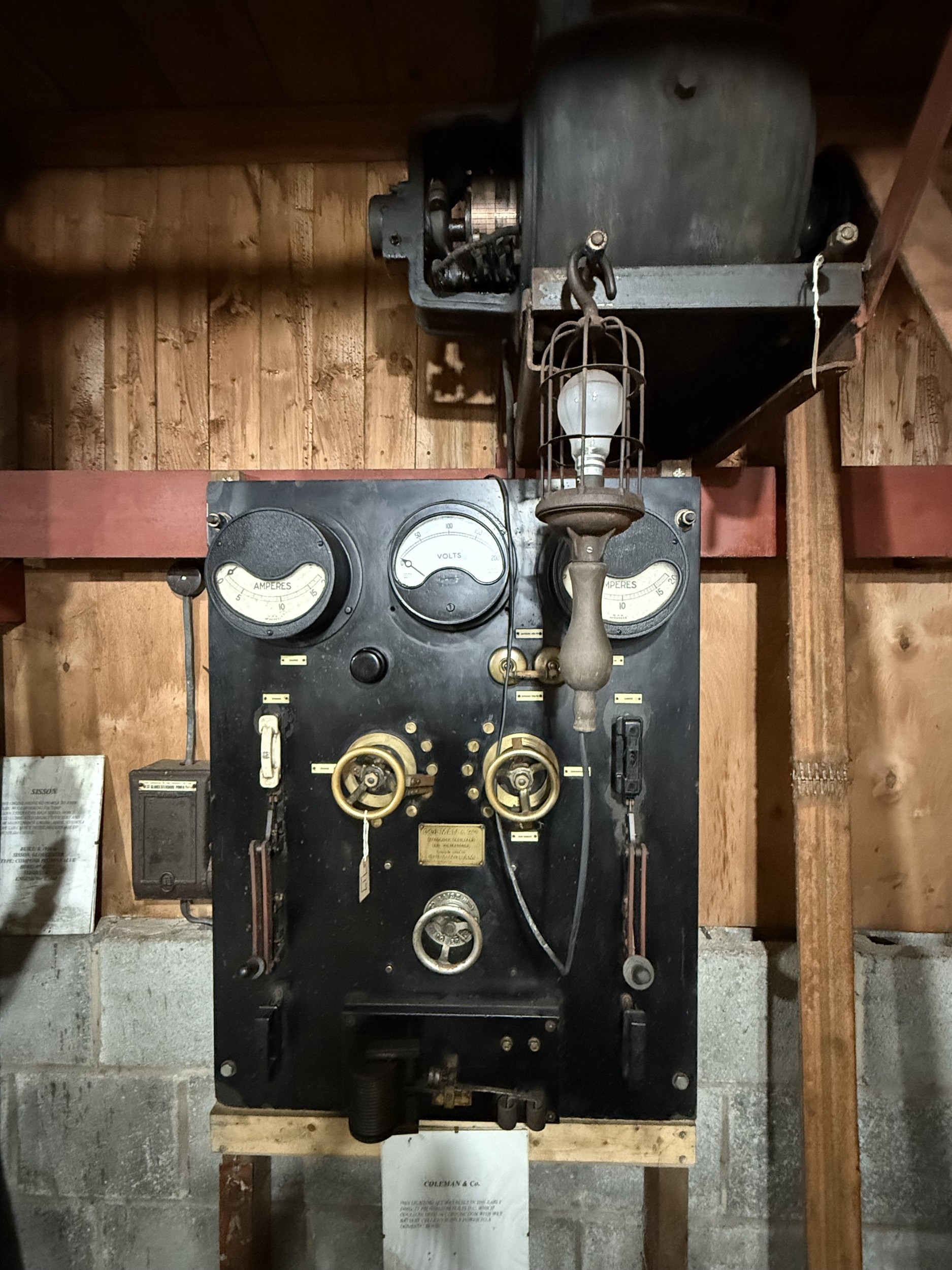 Early Colman DC generator and slate control panel. Installed in the ...