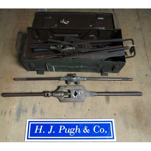 Box of assorted threading tools