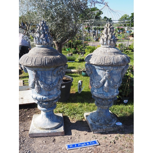 Pair of ornate Haddonstone lidded urns 5ft high